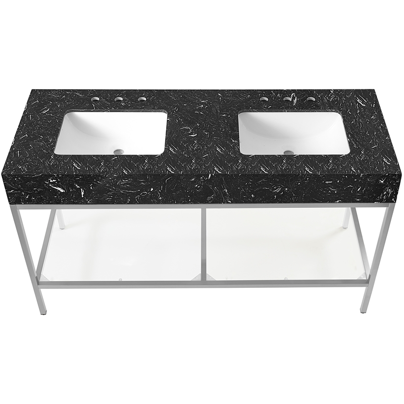 Meridian Furniture Marmo Black Engineered Stone Bathroom Vanity
