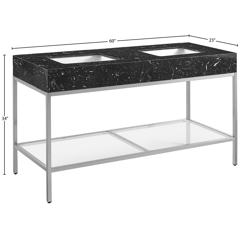 Meridian Furniture Marmo Black Engineered Stone Bathroom Vanity