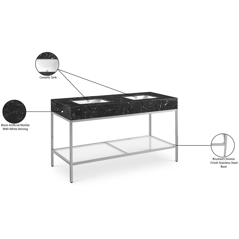 Meridian Furniture Marmo Black Engineered Stone Bathroom Vanity