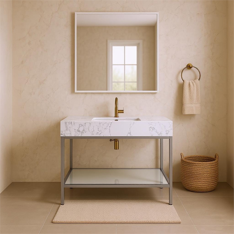 Meridian Furniture Marmo White Engineered Stone Bathroom Vanity