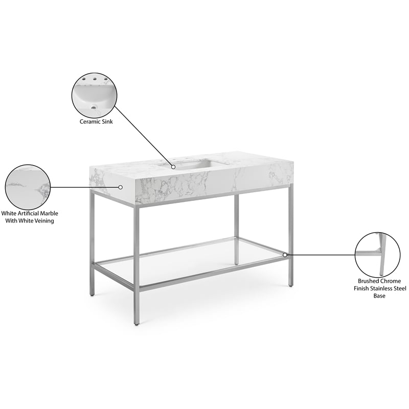 Meridian Furniture Marmo White Engineered Stone Bathroom Vanity