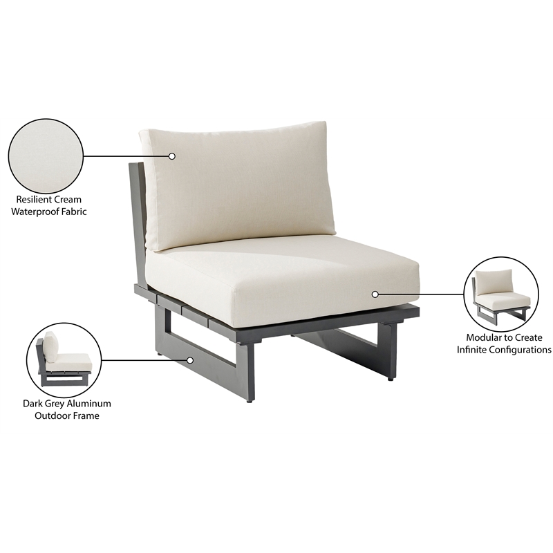 Meridian Furniture Maldives Cream Water Resisting Outdoor Patio Armless Chair