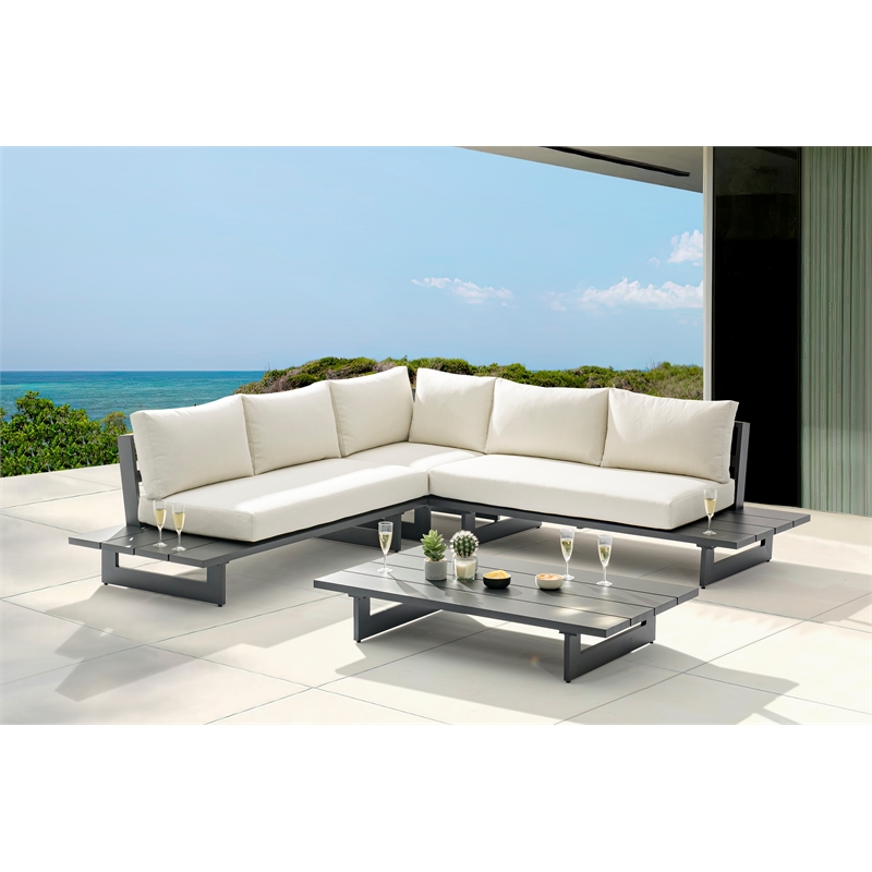 Meridian Furniture Maldives Cream Water Resisting Outdoor Patio Sectional