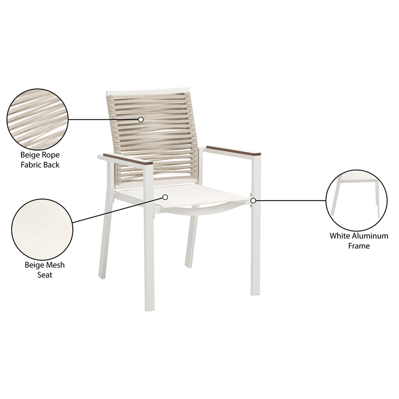Meridian Furniture Maldives Cream Rope Fabric Outdoor Patio Dining Arm Chair