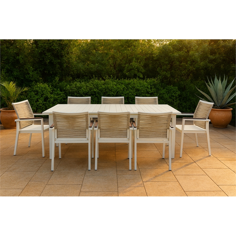 Meridian Furniture Maldives Cream Rope Fabric Outdoor Patio Dining Arm Chair