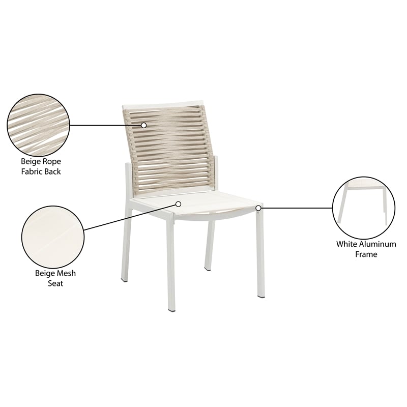 Meridian Furniture Maldives Cream Rope Fabric Outdoor Patio Dining Side Chair