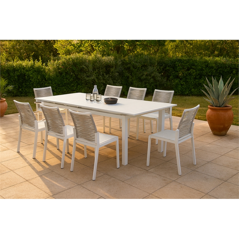 Meridian Furniture Maldives Cream Rope Fabric Outdoor Patio Dining Side Chair