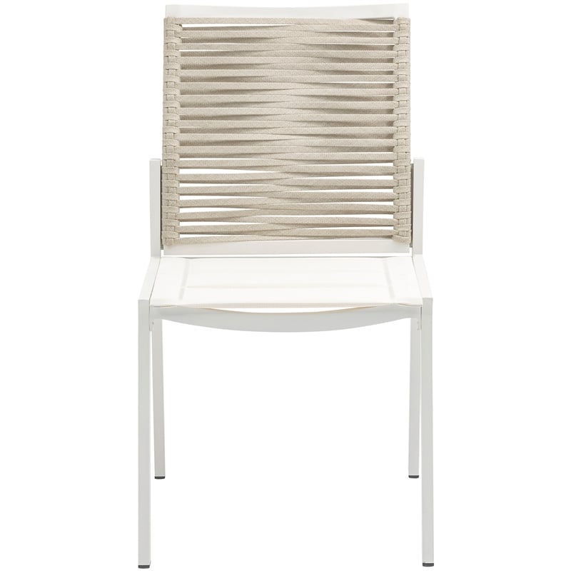 Meridian Furniture Maldives Cream Rope Fabric Outdoor Patio Dining Side Chair