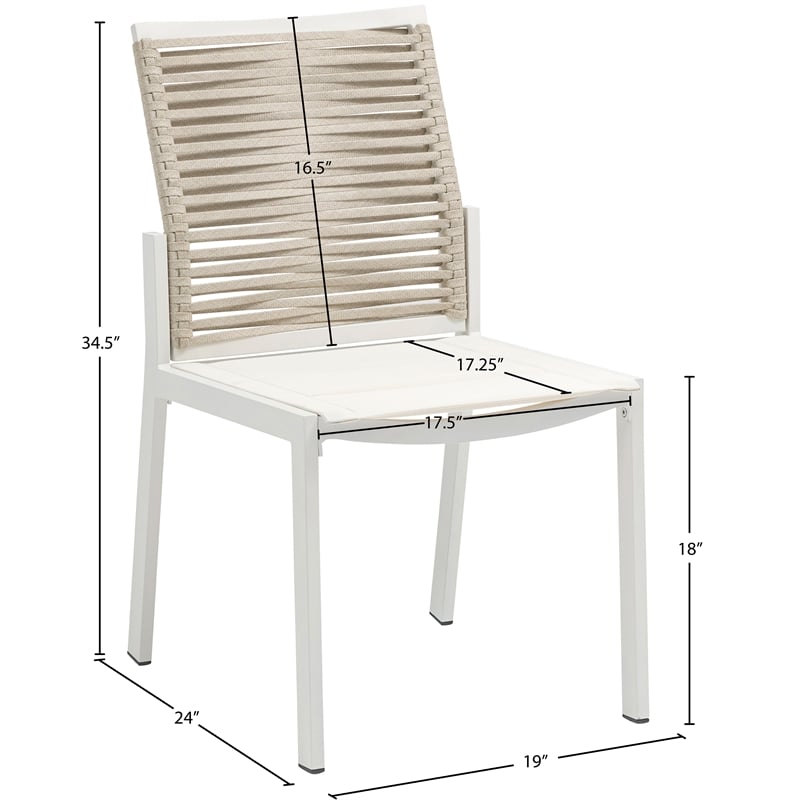 Meridian Furniture Maldives Cream Rope Fabric Outdoor Patio Dining Side Chair