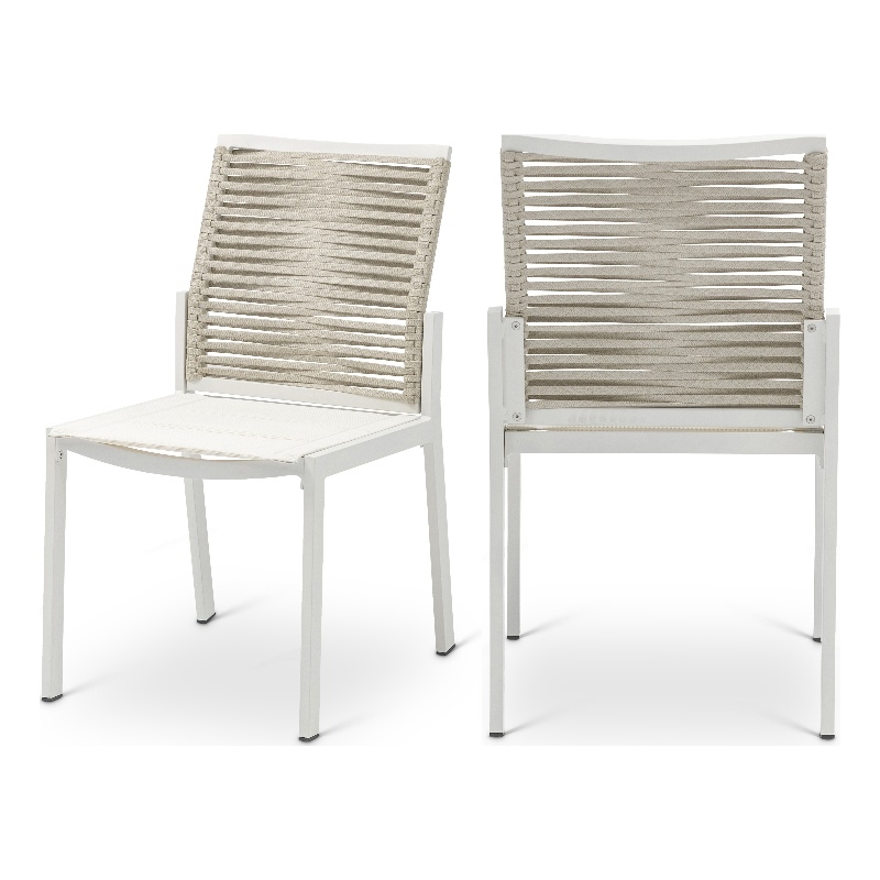 Meridian Furniture Maldives Cream Rope Fabric Outdoor Patio Dining Side Chair