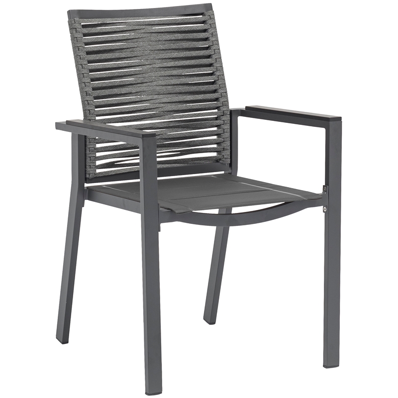 Meridian Furniture Maldives Grey Rope Fabric Outdoor Patio Dining Arm Chair