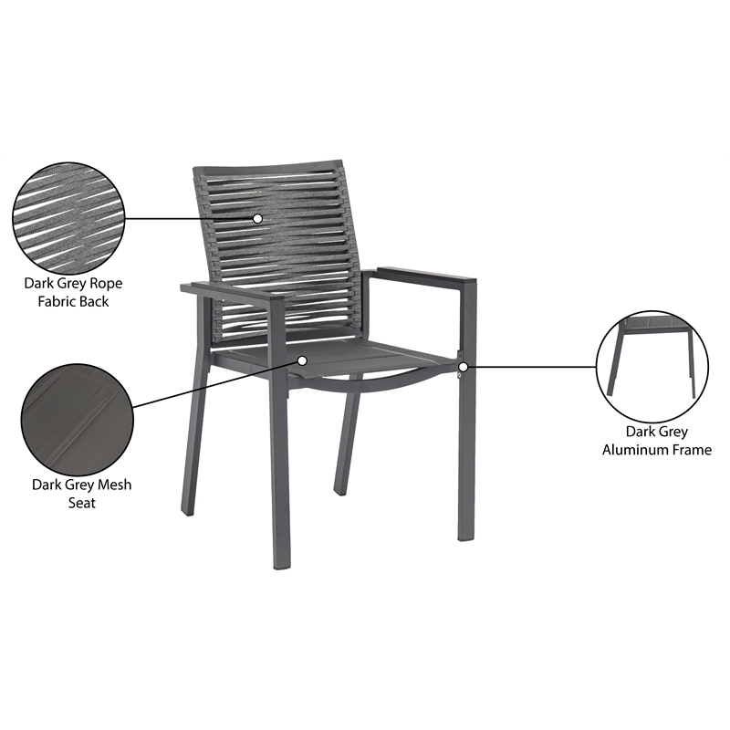 Meridian Furniture Maldives Grey Rope Fabric Outdoor Patio Dining Arm Chair