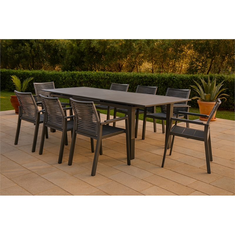 Meridian Furniture Maldives Grey Rope Fabric Outdoor Patio Dining Arm Chair