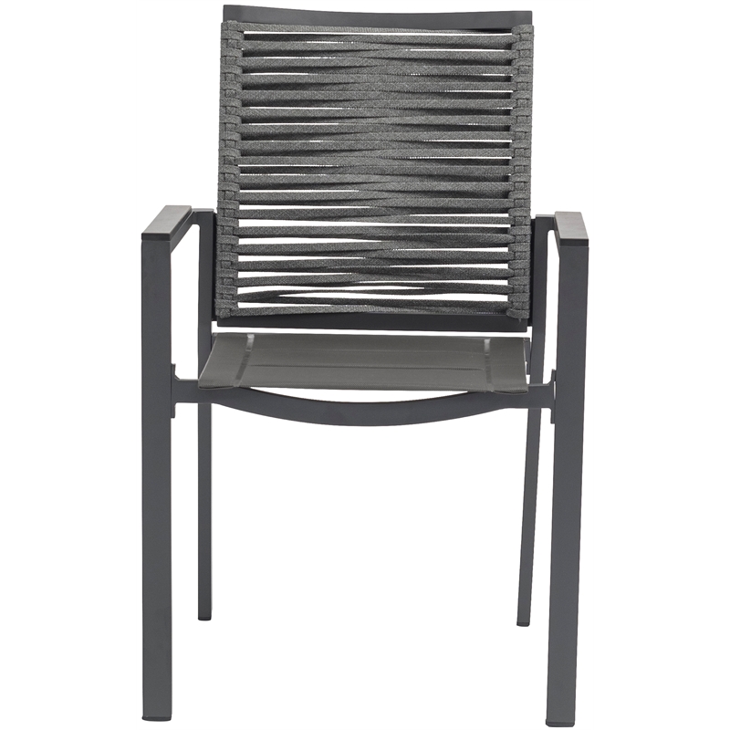 Meridian Furniture Maldives Grey Rope Fabric Outdoor Patio Dining Arm Chair