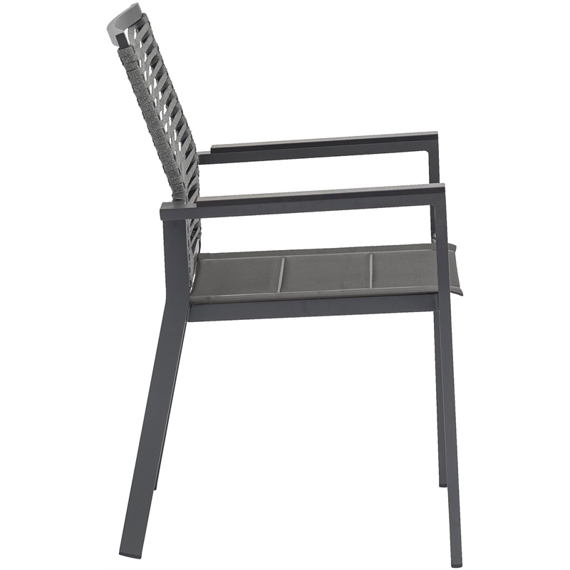 Meridian Furniture Maldives Grey Rope Fabric Outdoor Patio Dining Arm Chair