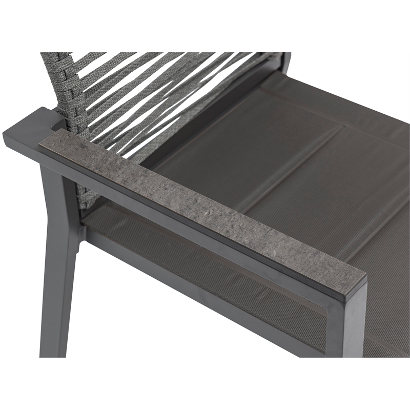 Meridian Furniture Maldives Grey Rope Fabric Outdoor Patio Dining Arm Chair