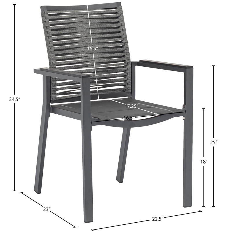 Meridian Furniture Maldives Grey Rope Fabric Outdoor Patio Dining Arm Chair