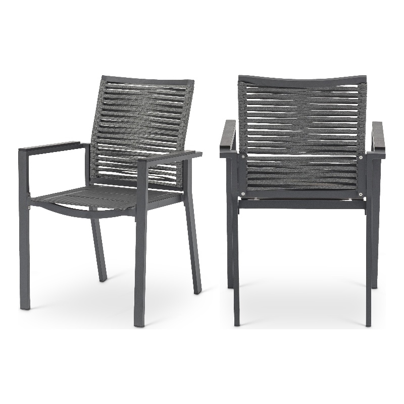Meridian Furniture Maldives Grey Rope Fabric Outdoor Patio Dining Arm Chair