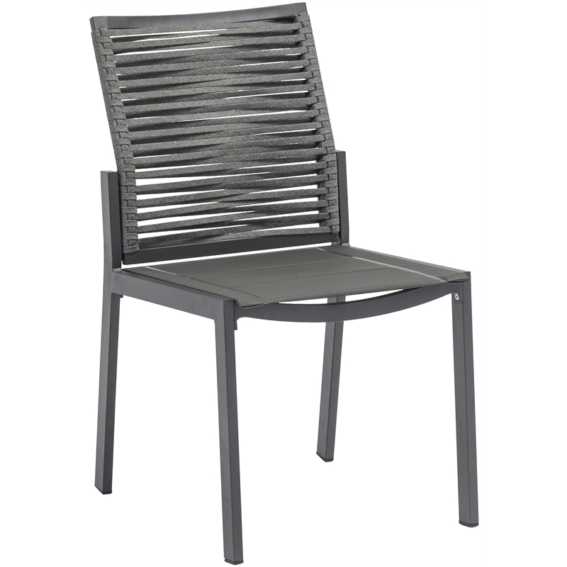 Meridian Furniture Maldives Grey Rope Fabric Outdoor Patio Dining Side Chair