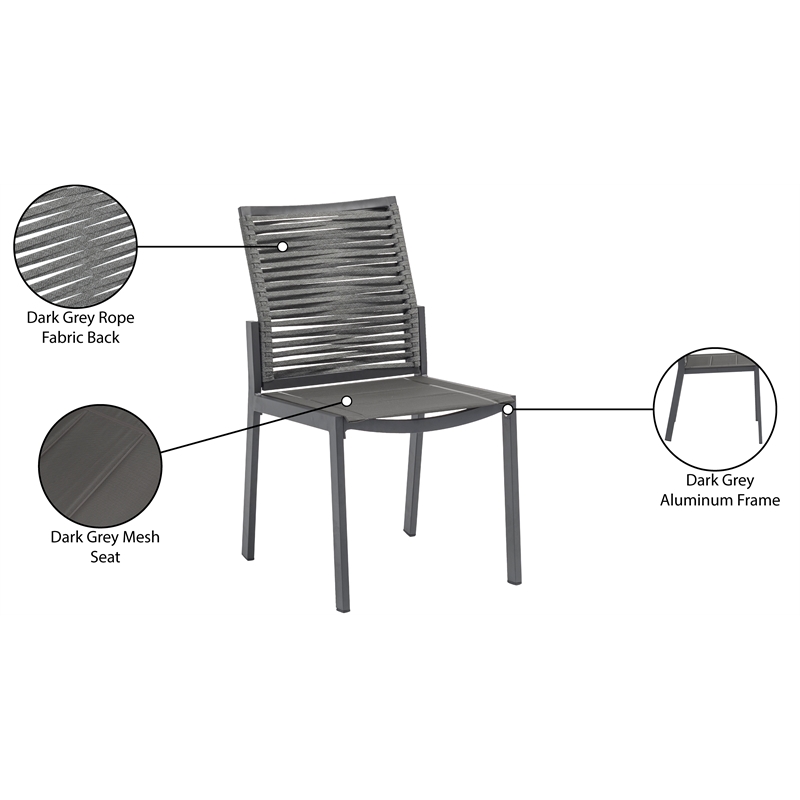 Meridian Furniture Maldives Grey Rope Fabric Outdoor Patio Dining Side Chair