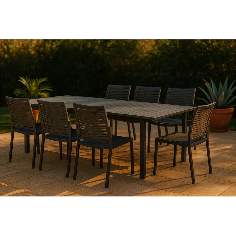 Meridian Furniture Maldives Grey Rope Fabric Outdoor Patio Dining Side Chair