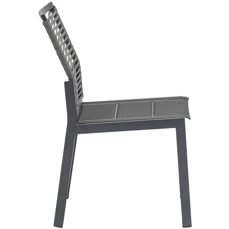 Meridian Furniture Maldives Grey Rope Fabric Outdoor Patio Dining Side Chair