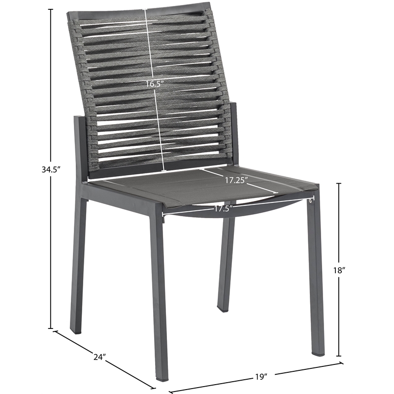 Meridian Furniture Maldives Grey Rope Fabric Outdoor Patio Dining Side Chair