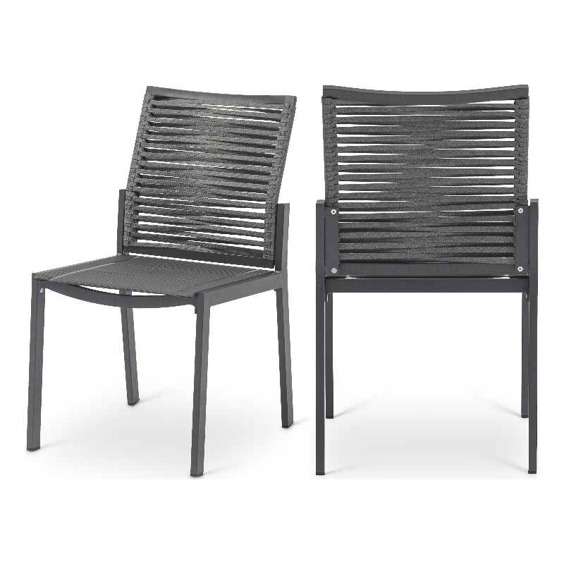 Meridian Furniture Maldives Grey Rope Fabric Outdoor Patio Dining Side Chair