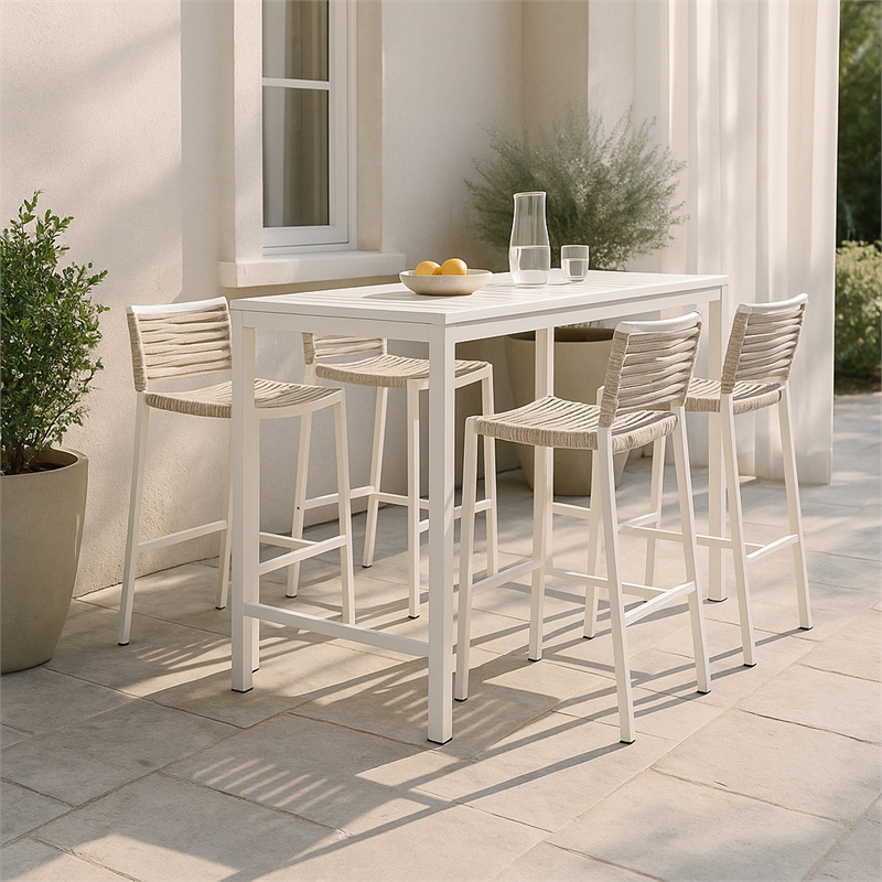 Meridian Furniture Maldives Cream Rope Fabric Outdoor Patio Barstool