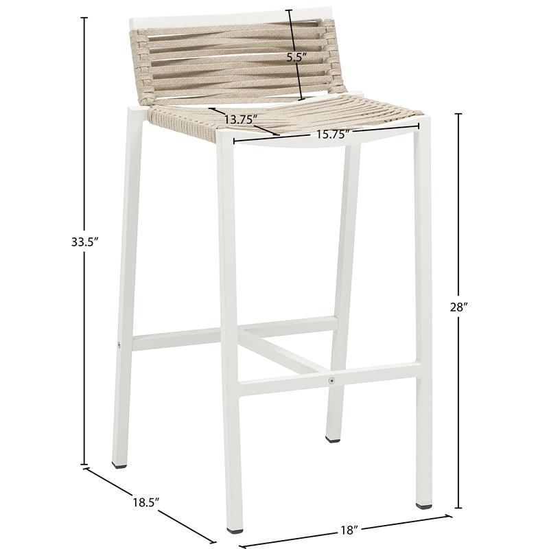 Meridian Furniture Maldives Cream Rope Fabric Outdoor Patio Barstool