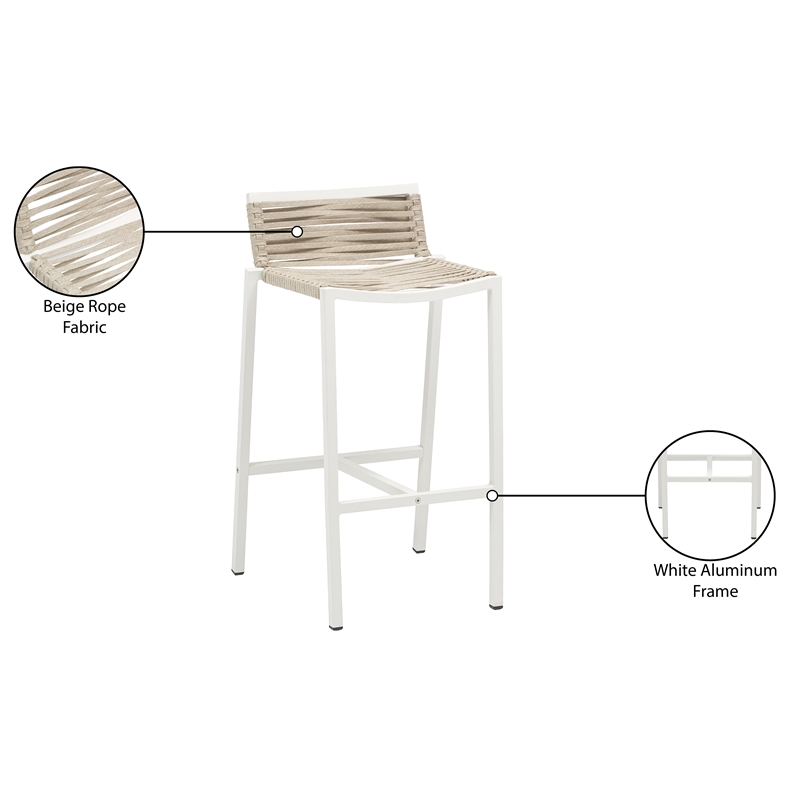 Meridian Furniture Maldives Cream Rope Fabric Outdoor Patio Barstool