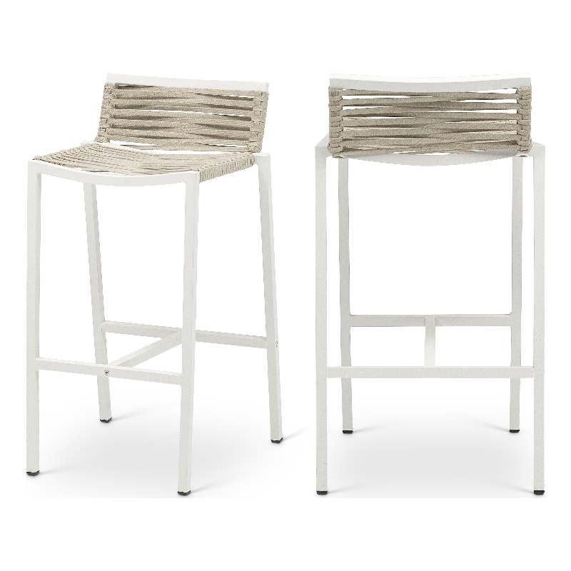 Meridian Furniture Maldives Cream Rope Fabric Outdoor Patio Barstool