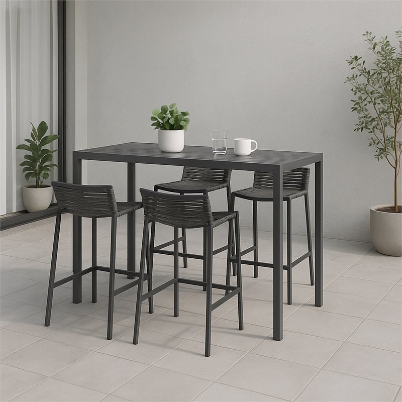 Meridian Furniture Maldives Grey Rope Fabric Outdoor Patio Barstool
