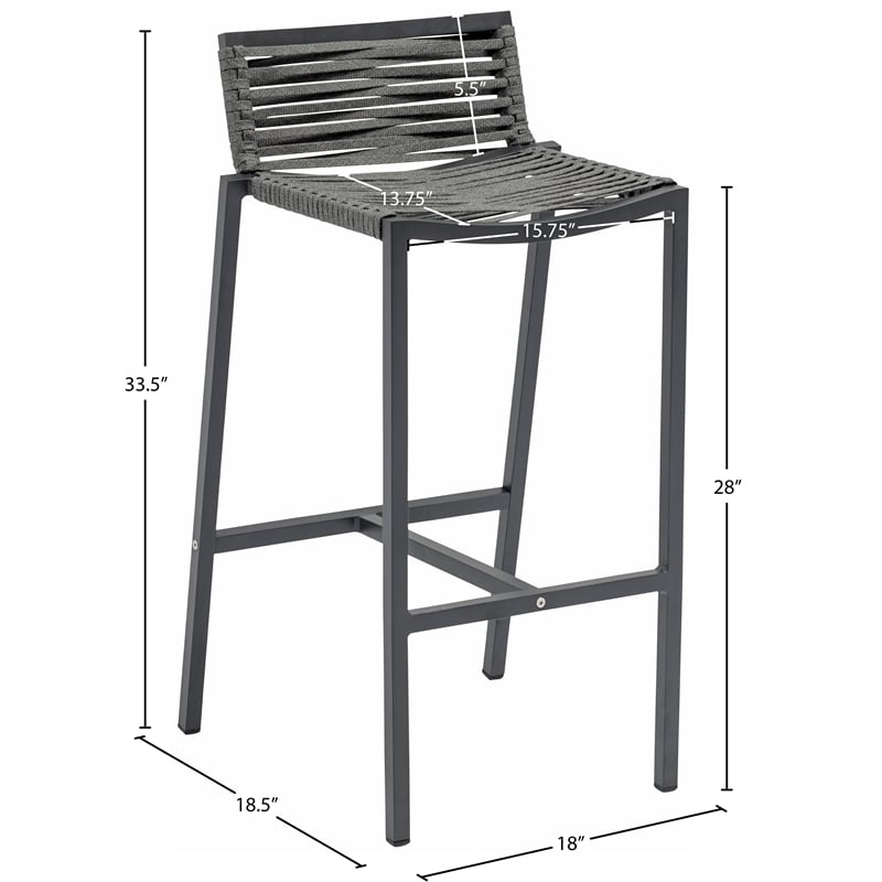 Meridian Furniture Maldives Grey Rope Fabric Outdoor Patio Barstool