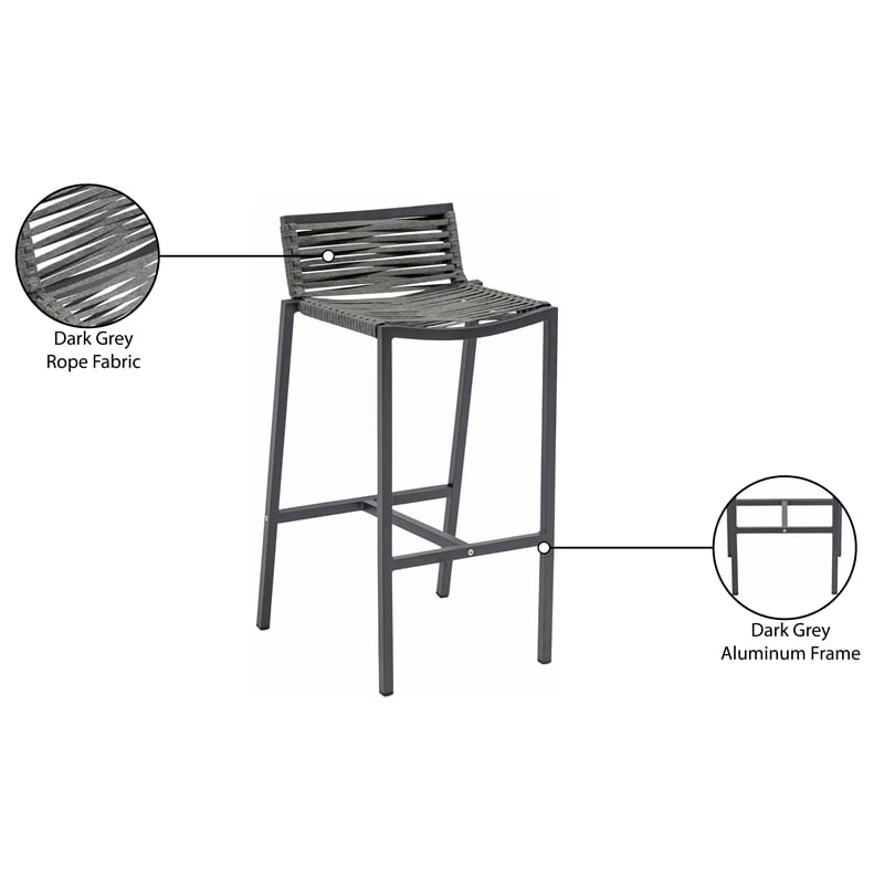 Meridian Furniture Maldives Grey Rope Fabric Outdoor Patio Barstool
