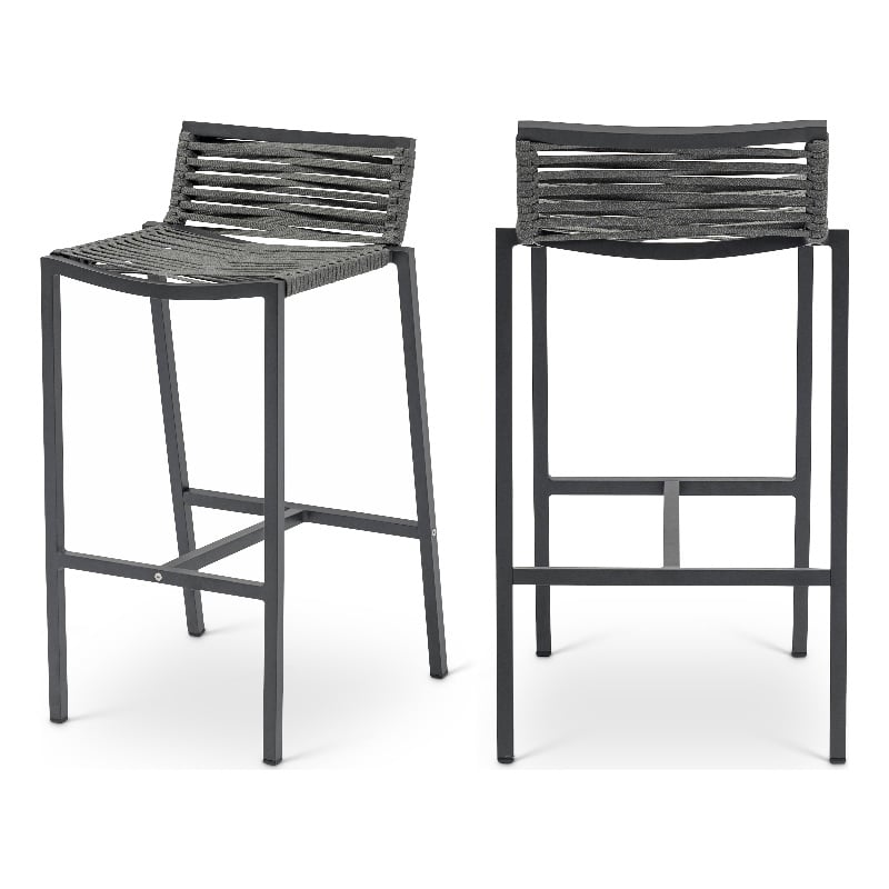 Meridian Furniture Maldives Grey Rope Fabric Outdoor Patio Barstool