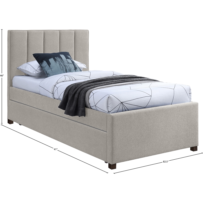 Meridian Furniture Harper Beige Linen Textured Fabric Twin Trundle Bed
