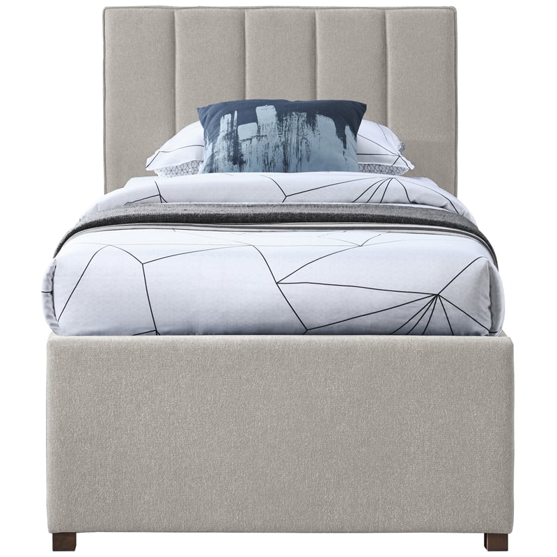 Meridian Furniture Harper Beige Linen Textured Fabric Twin Trundle Bed