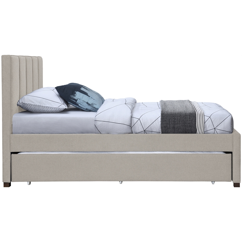 Meridian Furniture Harper Beige Linen Textured Fabric Twin Trundle Bed
