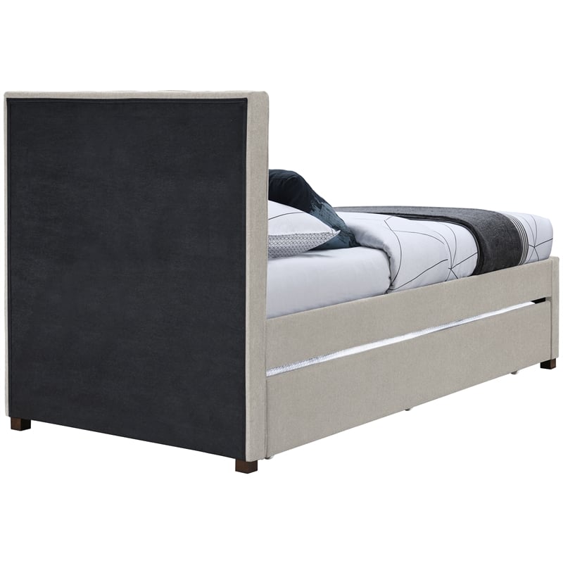 Meridian Furniture Harper Beige Linen Textured Fabric Twin Trundle Bed