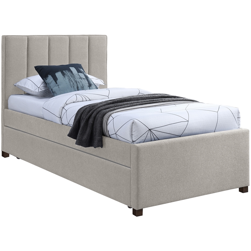 Meridian Furniture Harper Beige Linen Textured Fabric Twin Trundle Bed