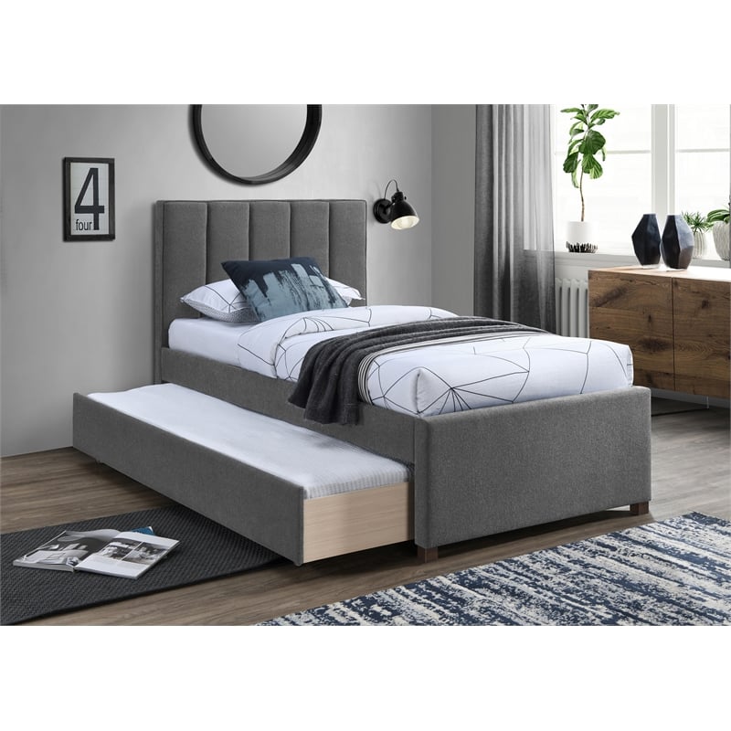 Meridian Furniture Harper Grey Linen Textured Fabric Twin Trundle Bed