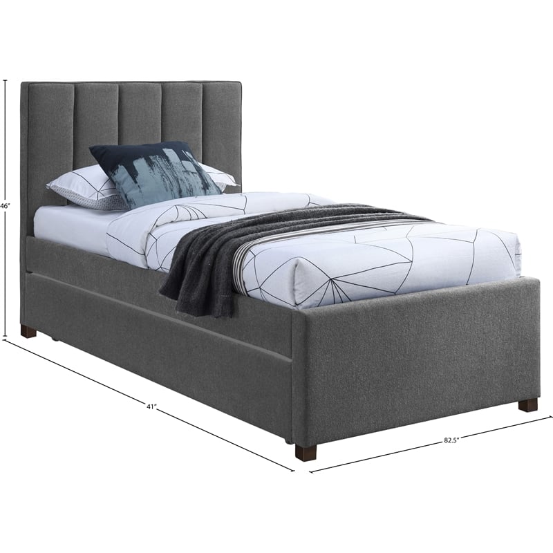 Meridian Furniture Harper Grey Linen Textured Fabric Twin Trundle Bed