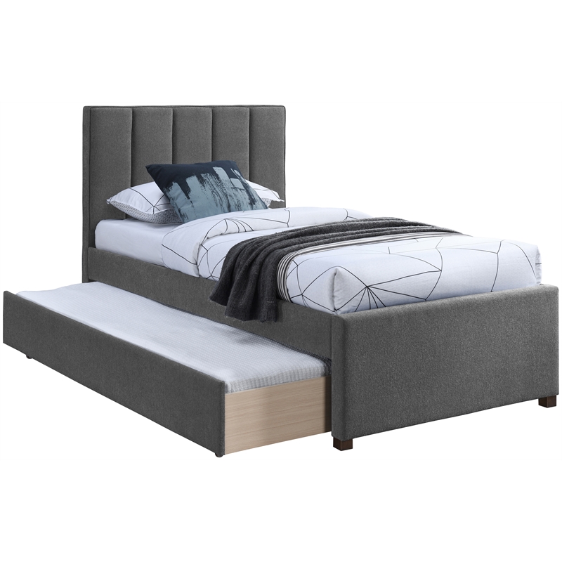 Meridian Furniture Harper Grey Linen Textured Fabric Twin Trundle Bed