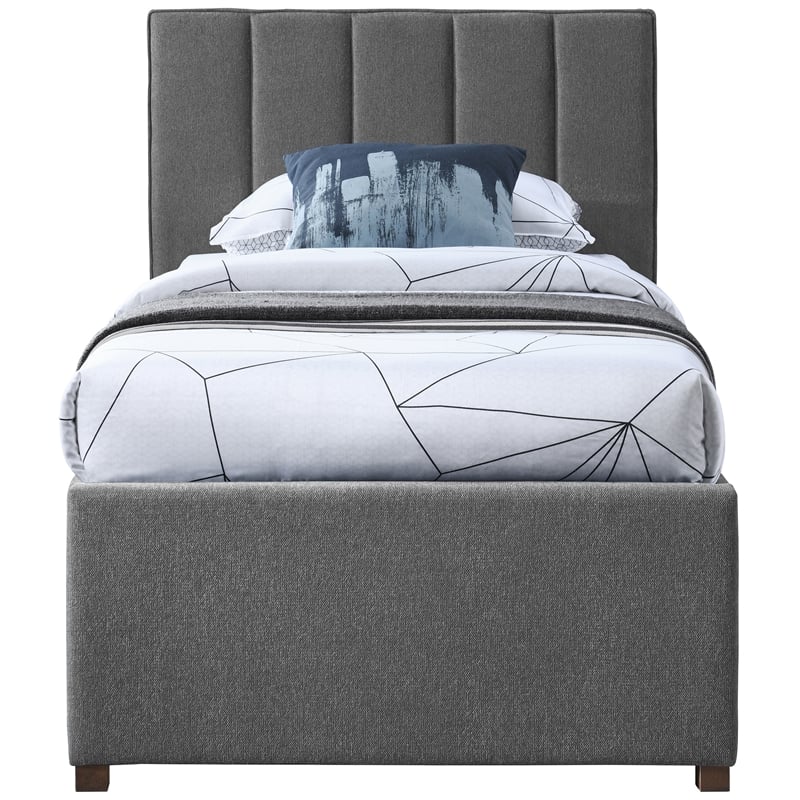 Meridian Furniture Harper Grey Linen Textured Fabric Twin Trundle Bed