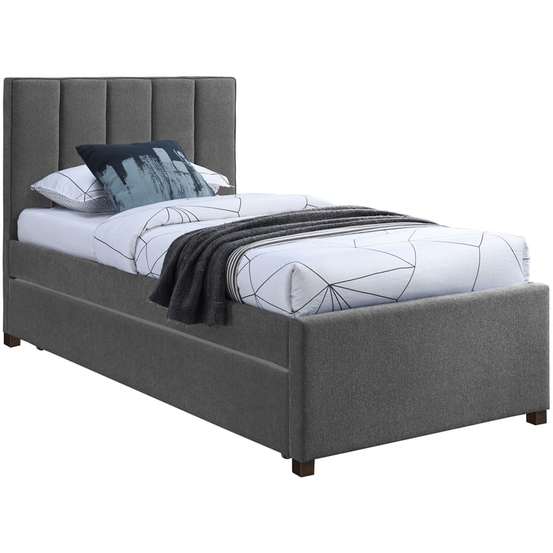 Meridian Furniture Harper Grey Linen Textured Fabric Twin Trundle Bed
