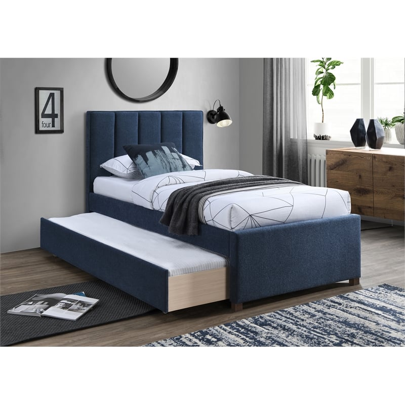 Meridian Furniture Harper Navy Linen Textured Fabric Twin Trundle Bed
