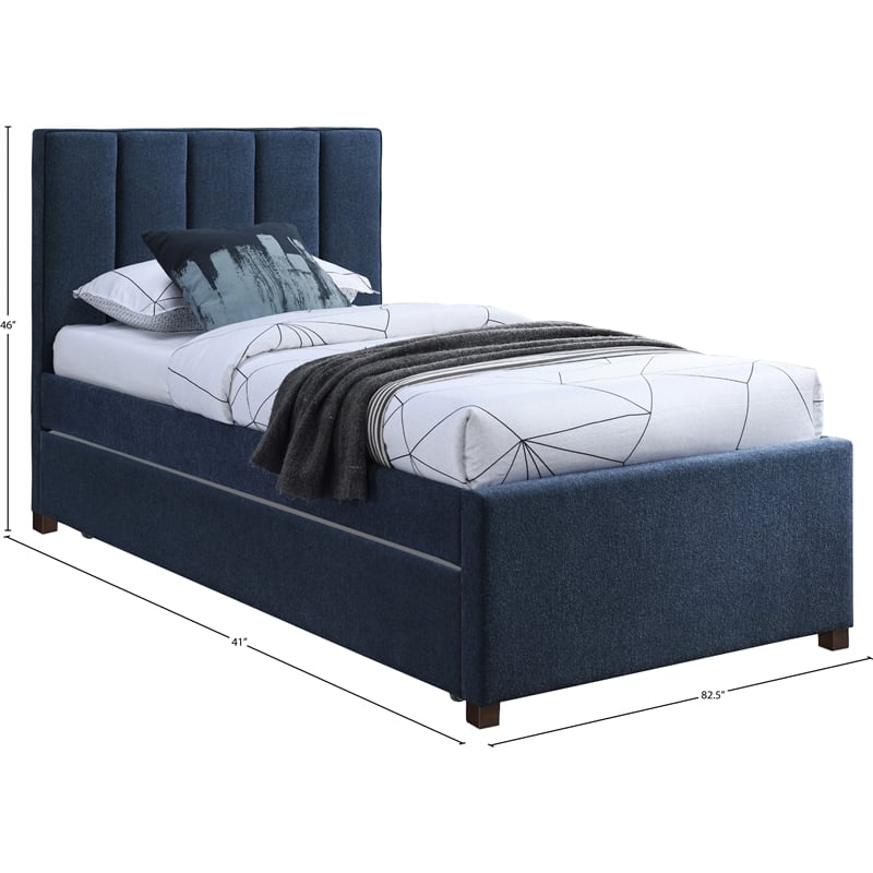 Meridian Furniture Harper Navy Linen Textured Fabric Twin Trundle Bed