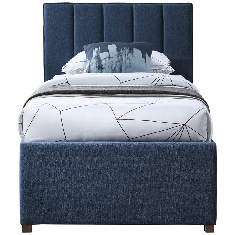 Meridian Furniture Harper Navy Linen Textured Fabric Twin Trundle Bed
