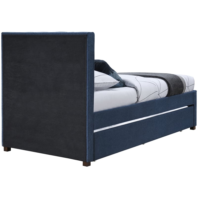 Meridian Furniture Harper Navy Linen Textured Fabric Twin Trundle Bed